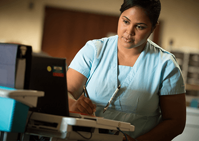 nurse on computer